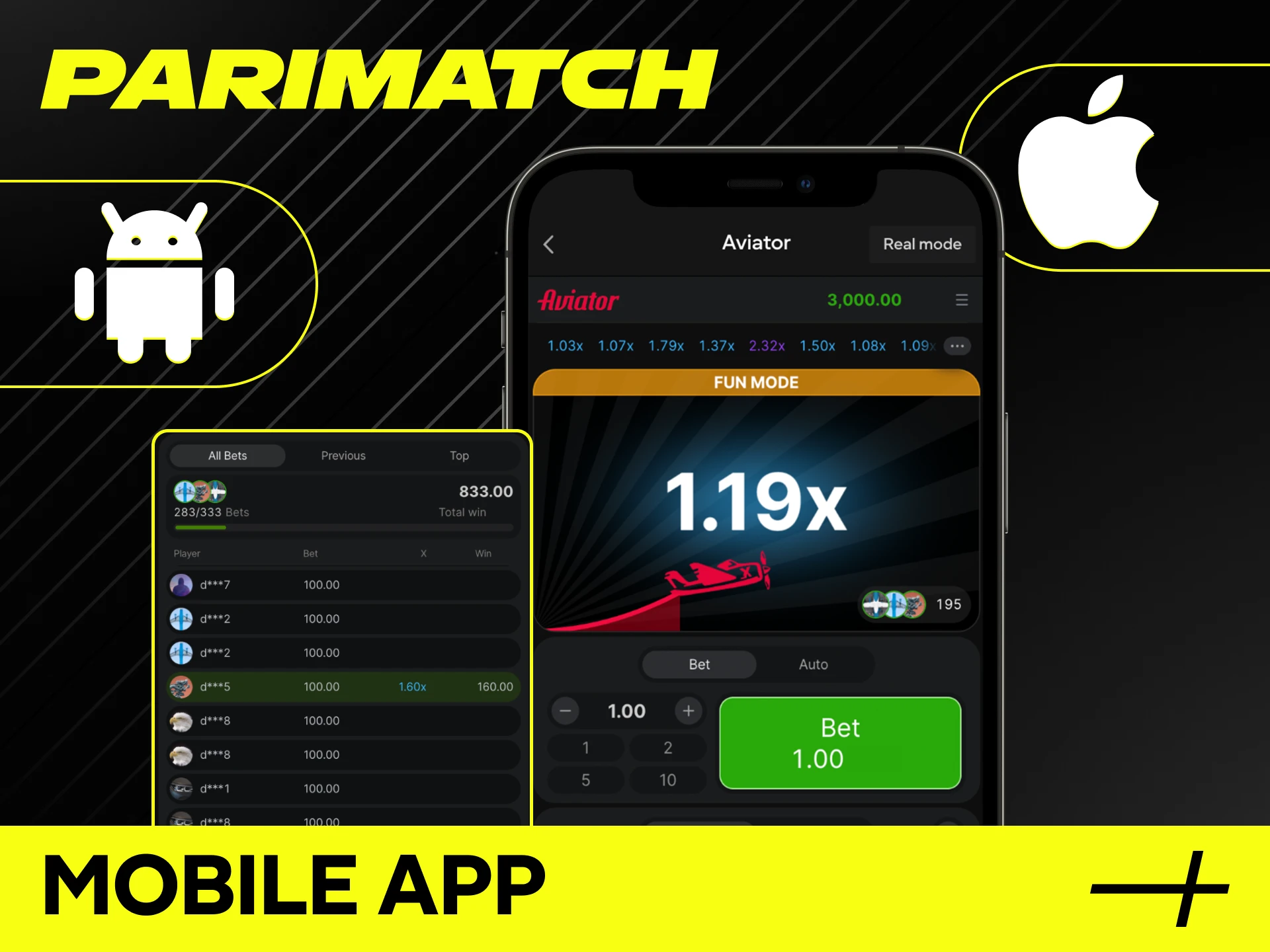 Download the Parimatch online casino app to play Aviator anytime.