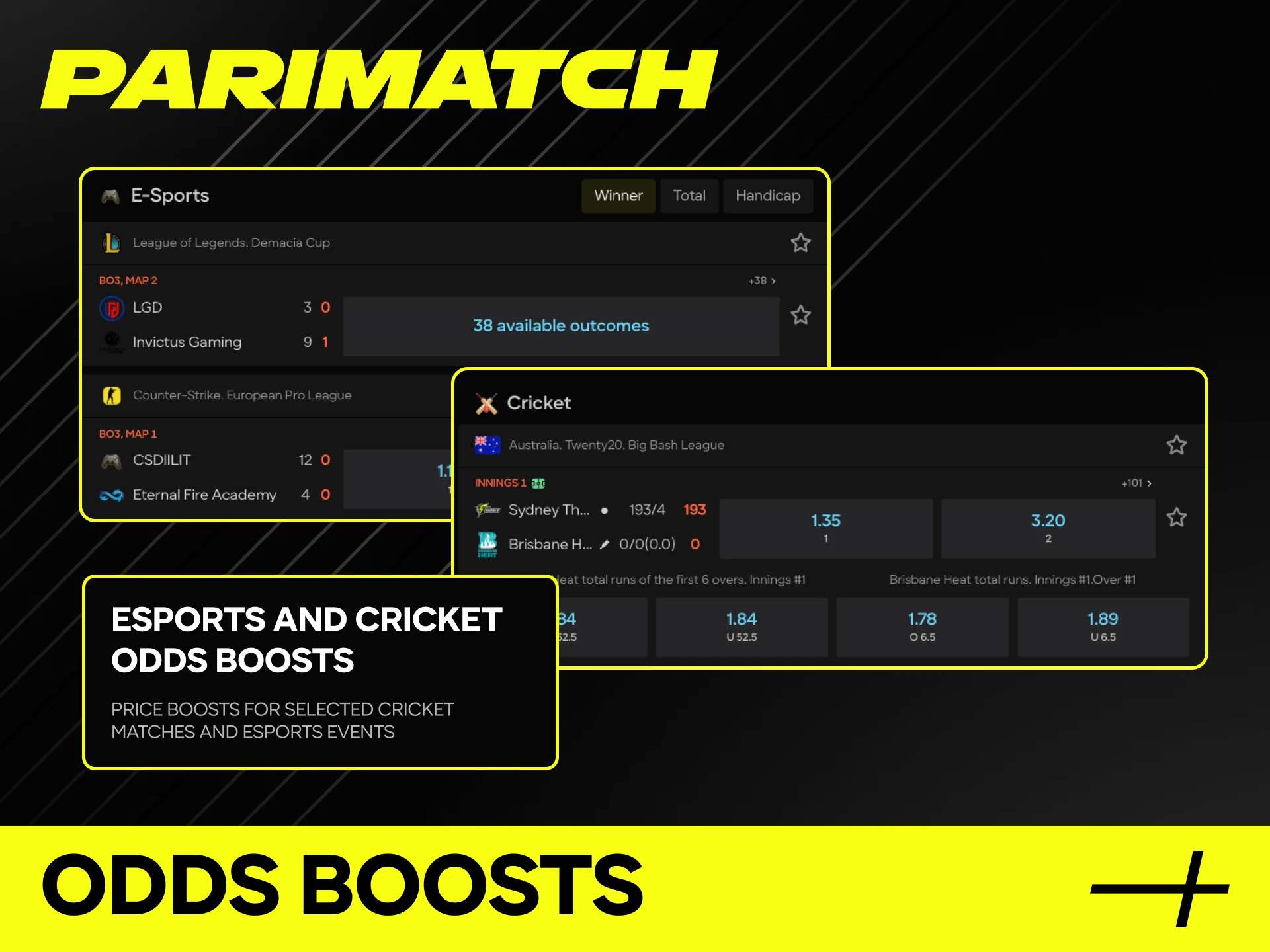 Use the Esports and Cricket Odds Boosts bonus for betting at Parimatch online casino.
