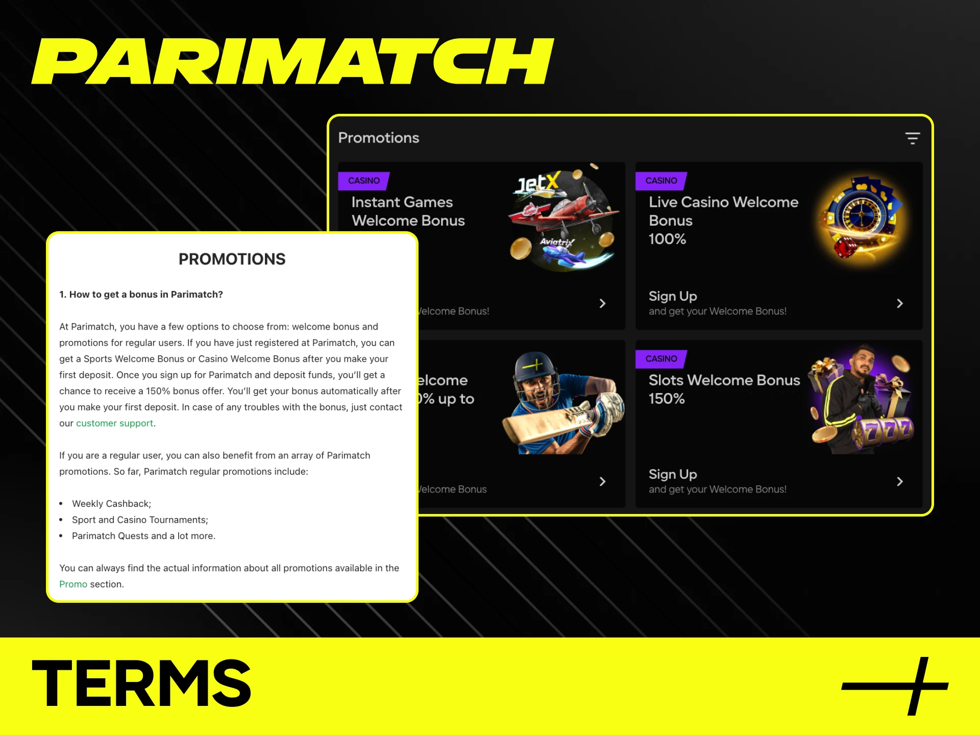 What bonus terms are available for players at Parimatch online casino.