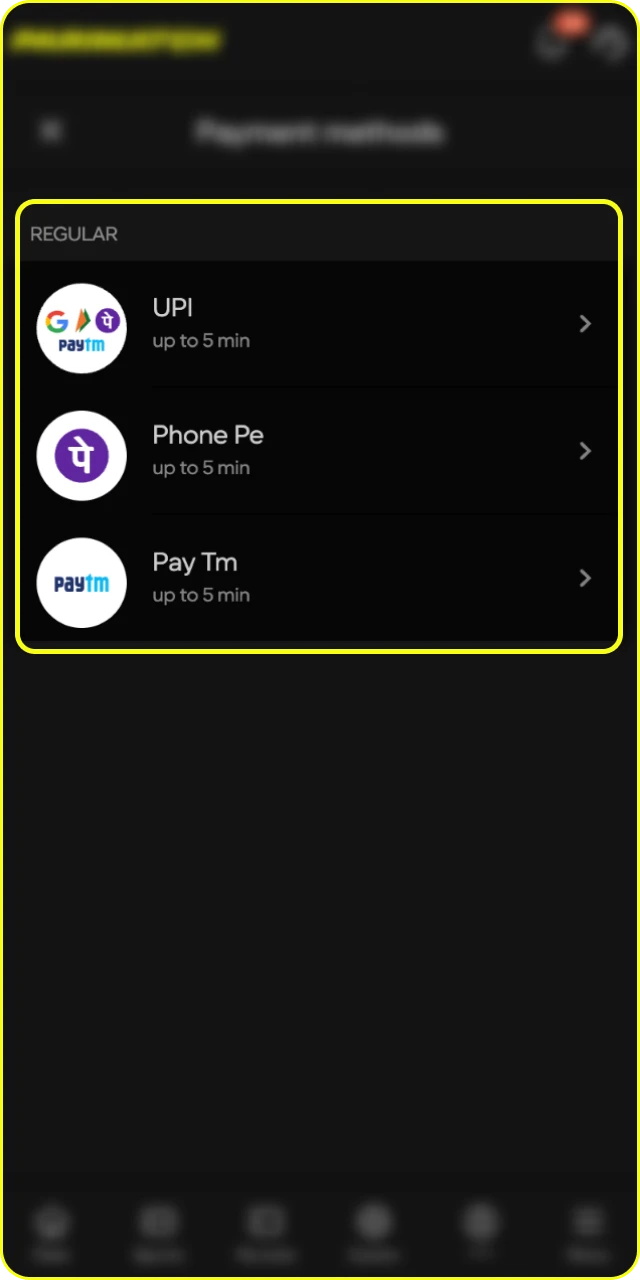 Determine the deposit method at the Parimatch online casino.