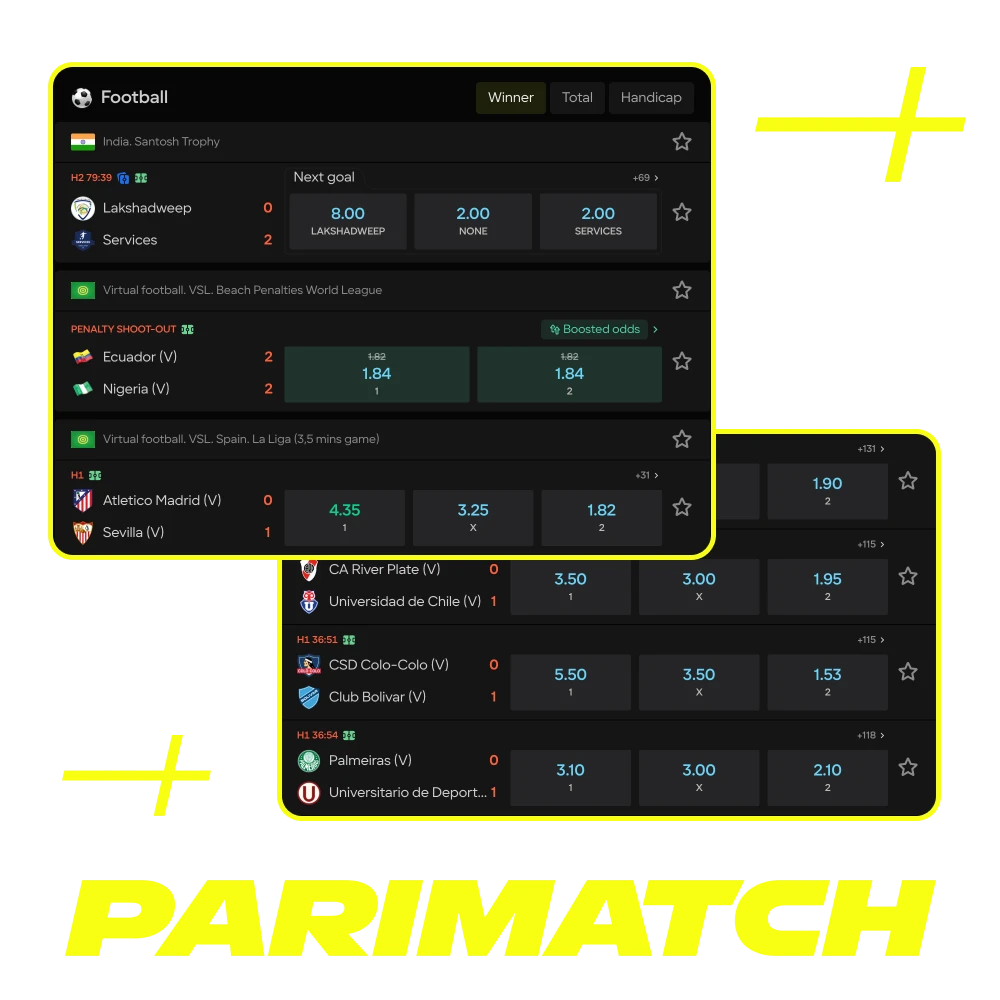 Parimatch Tanzania football betting app on phone showing match odds, live markets, and 100% bonus up to TZS 1,000,000.