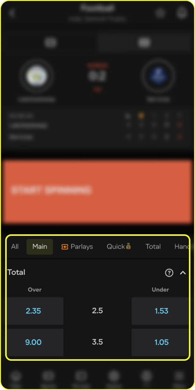 Choose your football bet type at Parimatch online casino.