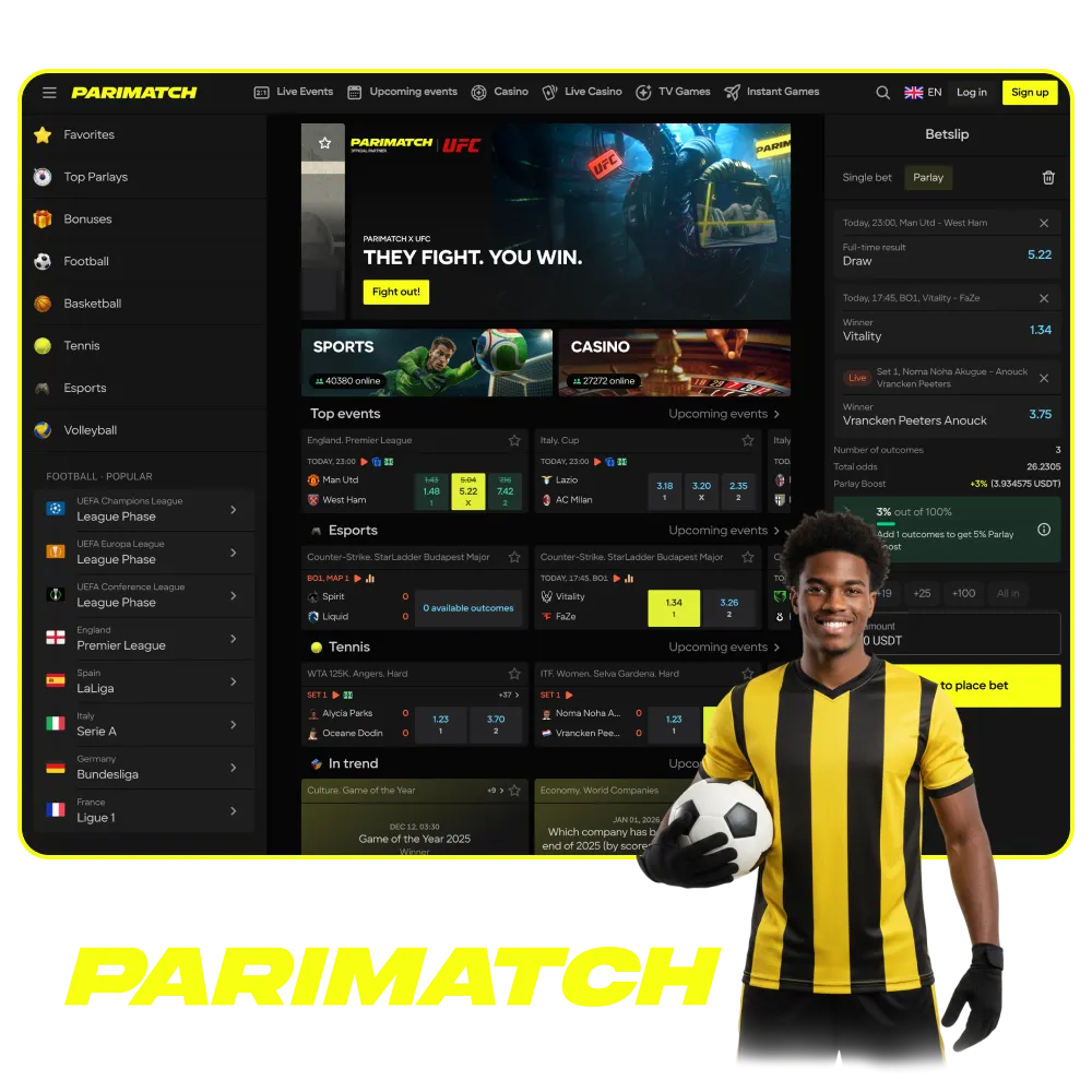 Place a bet at Parimatch right now and try your luck right now.
