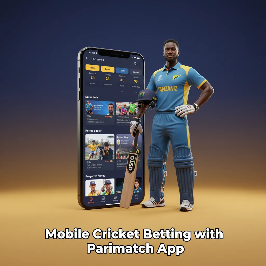 Parimatch mobile app on phone showing cricket live odds and betslip, with Quick Bet, Cash Out, and TZS payments in Tanzania.