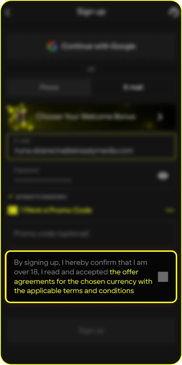 Read the rules of the Parimatch online casino and agree to them.