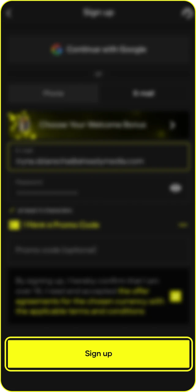 Complete your registration at Parimatch online casino and make your first deposit.