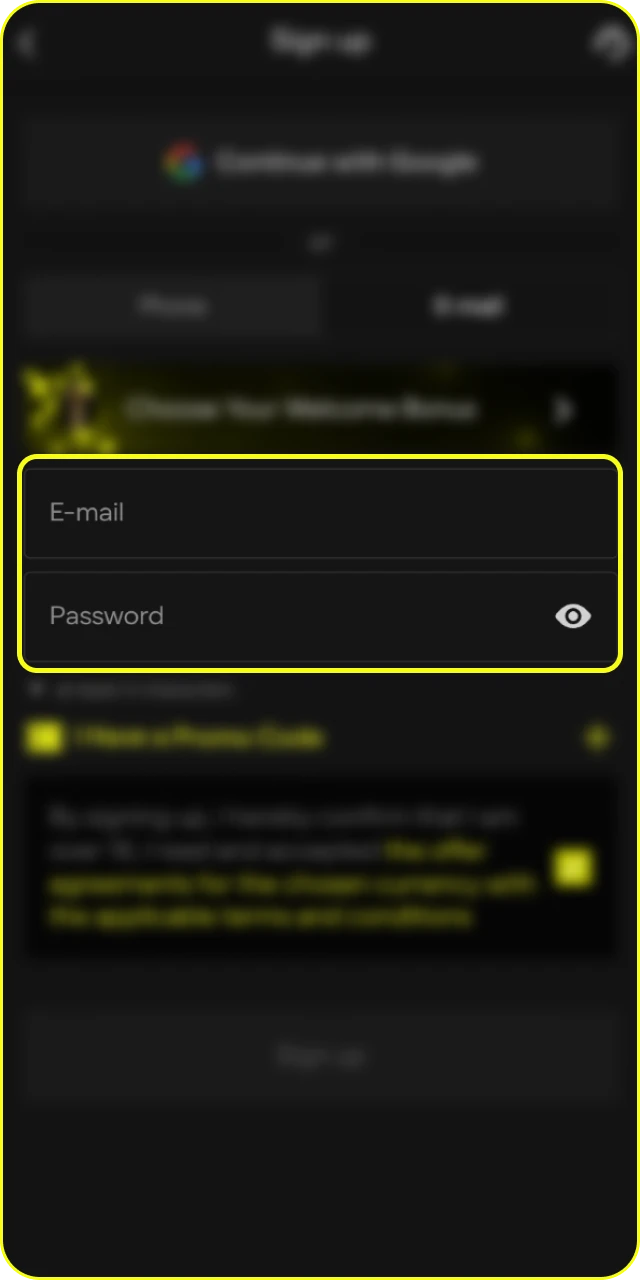 Enter a strong password for your Parimatch online casino account.