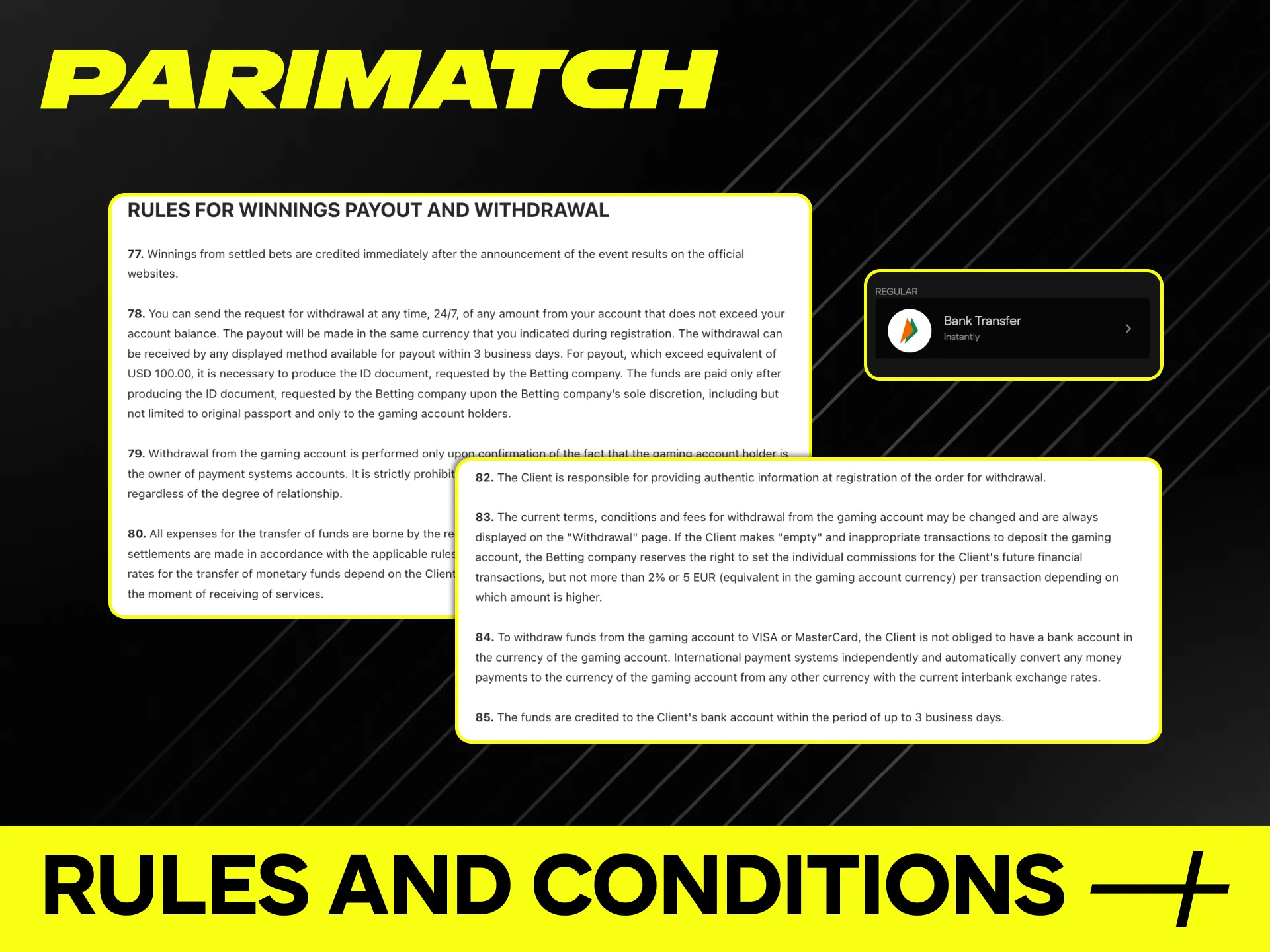 Learn about the withdrawal terms at Parimatch online casino.
