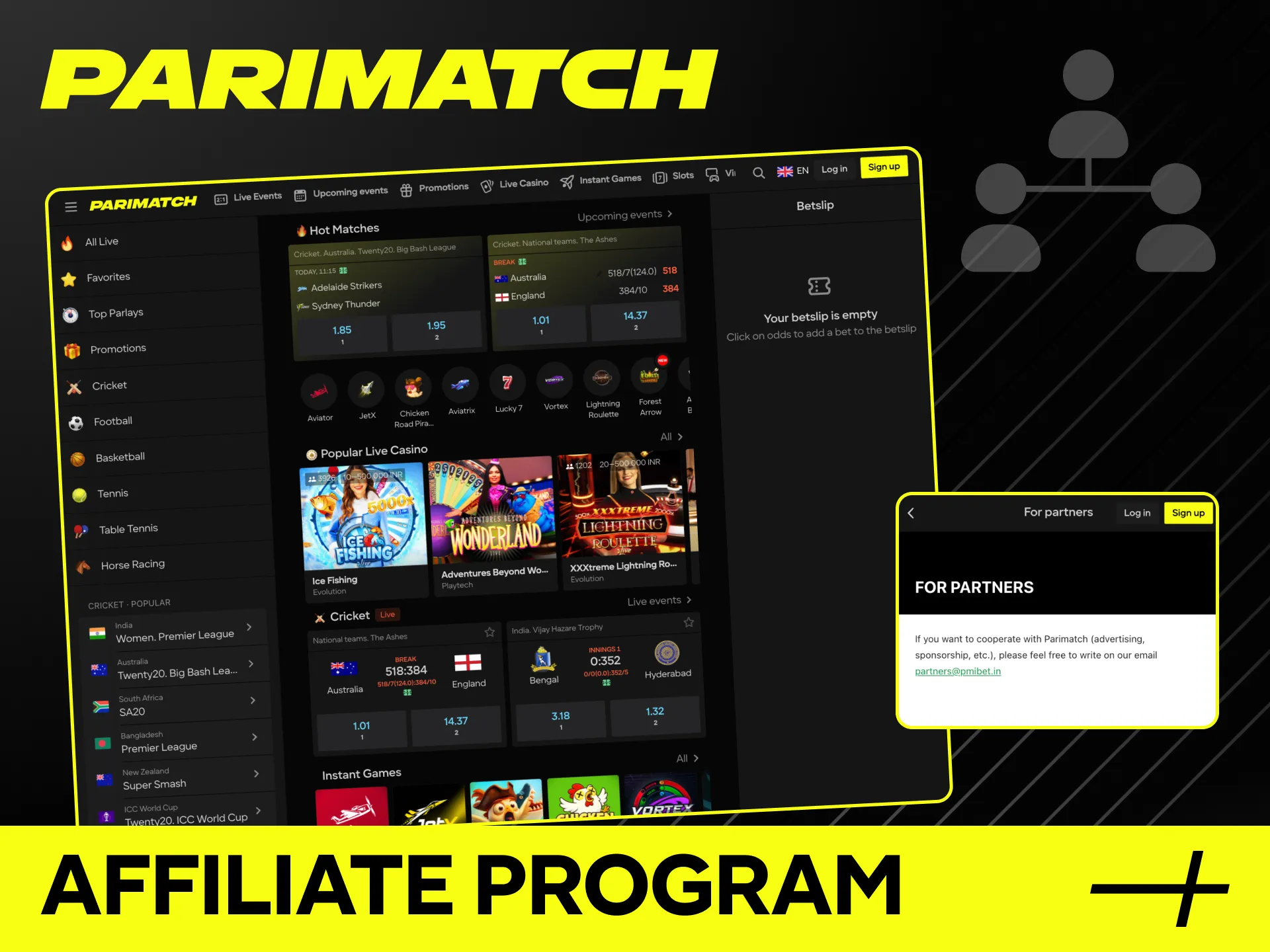 Join the Parimatch affiliate program and earn commissions through successful cooperation.