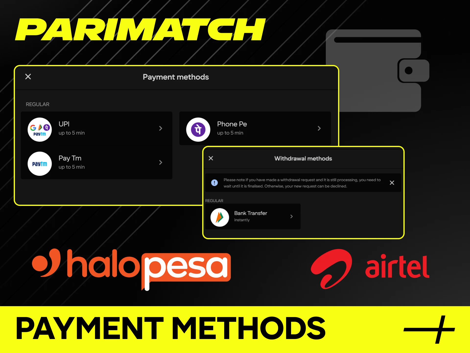 Find out what payment methods are available at Parimatch online casino.